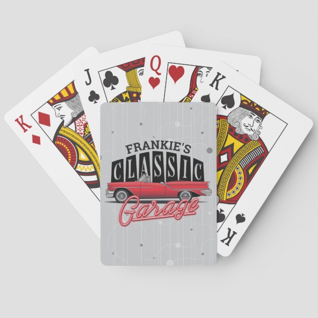Custom NAME Faux Neon 1950's Classic Car Garage Poker Cards (Back)
