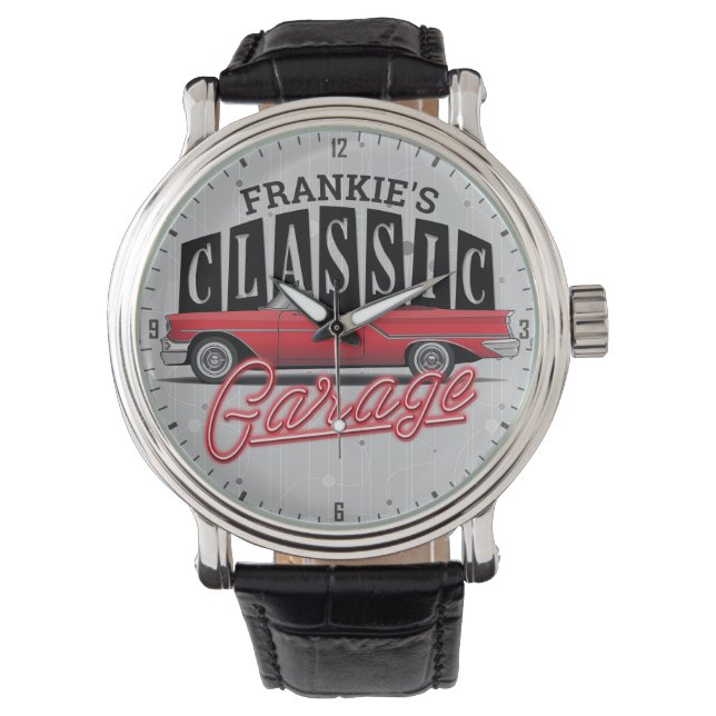 Custom NAME Faux Neon Classic Car Dad's Garage Watch (Front)