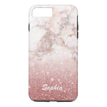 Custom Name Faux Rose Gold Glitter White Marble Iphone 8 Plus/7 Plus Case by DesignByLang at Zazzle