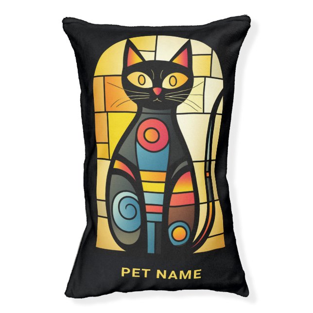 Custom Name Faux Stained Glass Cat Pet Bed (Front Vertical)