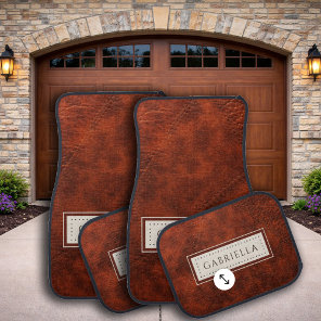 Custom Name Faux Stitched Leather Effect Car Floor Mat