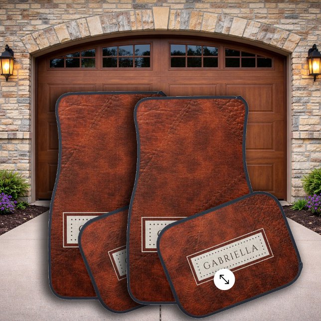 Custom Name Faux Stitched Leather Effect Car Floor Mat (Creator Uploaded)