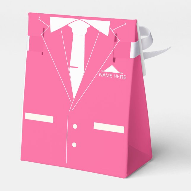 Custom Name Favor Box with Pink Suit with Necktie (Back Side)