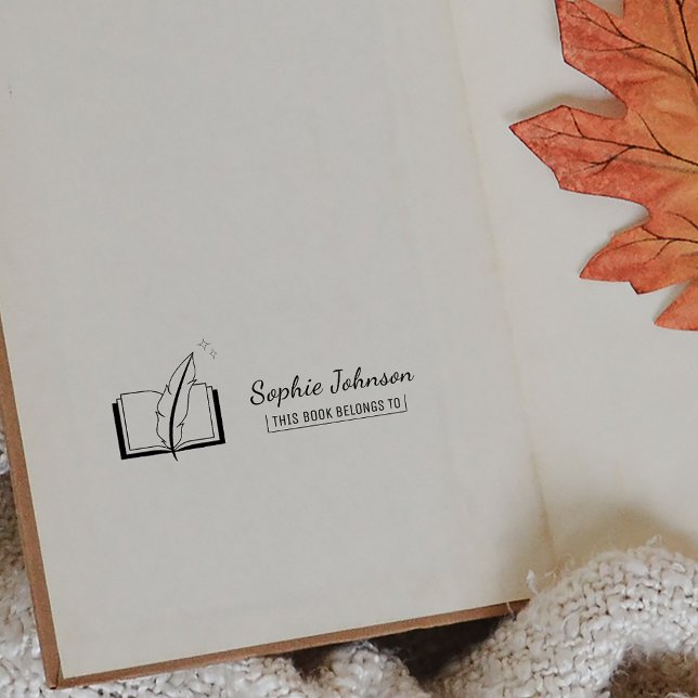 Custom Name Feather Pen Book Belongs To Teacher Rubber Stamp (Custom Name Feather Pen Book Belongs To Teacher Rubber Stamp)