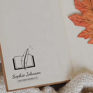 Custom Name Feather Pen Book Belongs To Teacher Rubber Stamp