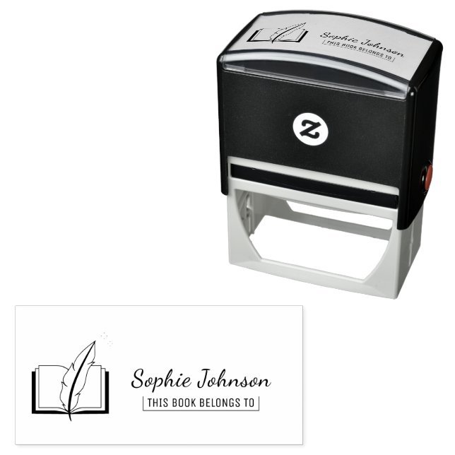 Custom Name Feather Pen Book Belongs To Teacher Self-inking Stamp (In Situ)