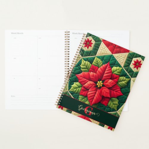 Custom Name Festive Floral Patchwork Poinsettia Planner