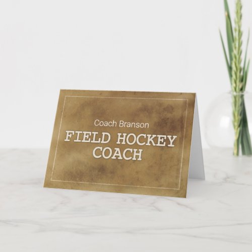 Custom Name Field Hockey Coach Thanks Definition Card