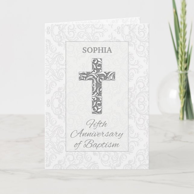 Custom Name Fifth Anniversary Baptism Blessings Card (Front)