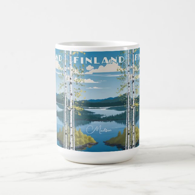 Custom Name Finland Nature Illustration Coffee Mug (Center)