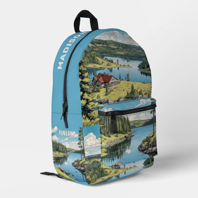 Custom Name Finland Nature Illustrations Printed Backpack (Back Corner Left)
