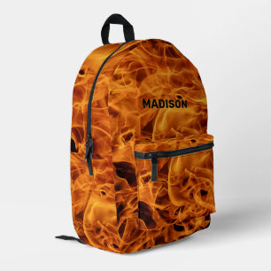 Custom Name Fire Flames Printed Backpack
