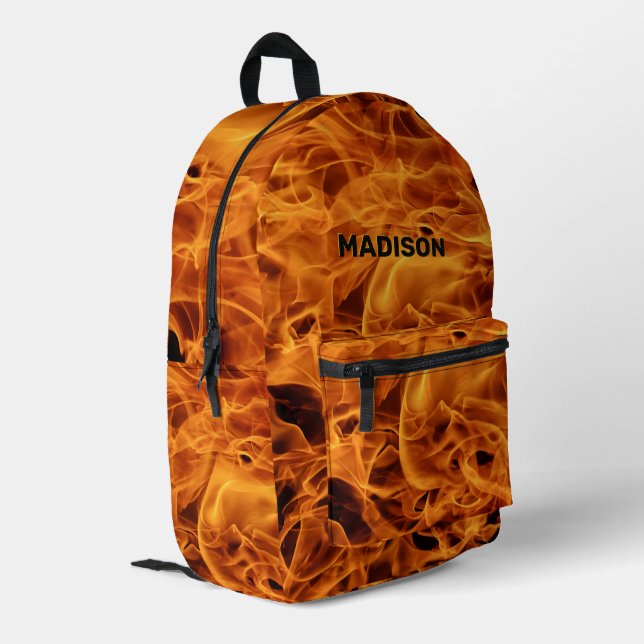 Custom Name Fire Flames Printed Backpack (Back Corner Left)
