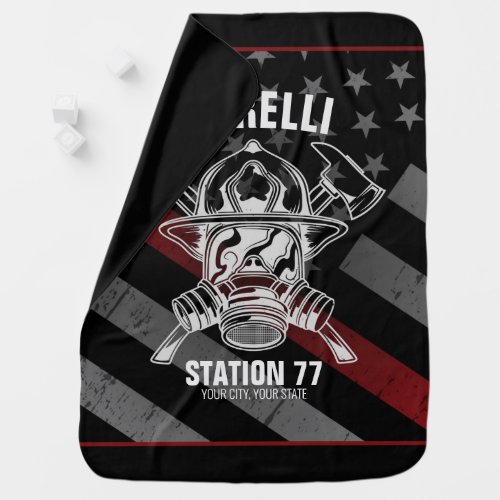 Custom NAME Firefighter Fire Department Station Baby Blanket