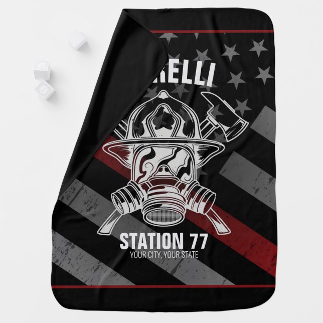 Custom NAME Firefighter Fire Department Station Baby Blanket (In Situ)