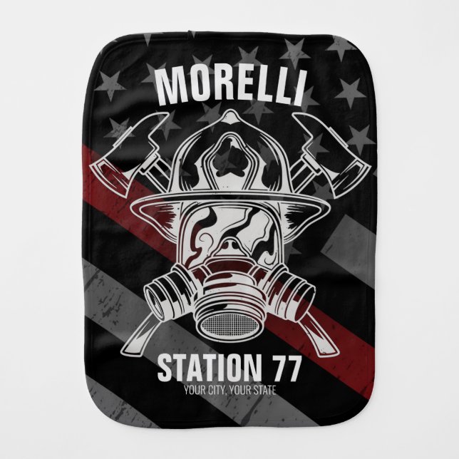 Custom NAME Firefighter Fire Department Station Baby Burp Cloth (Front)