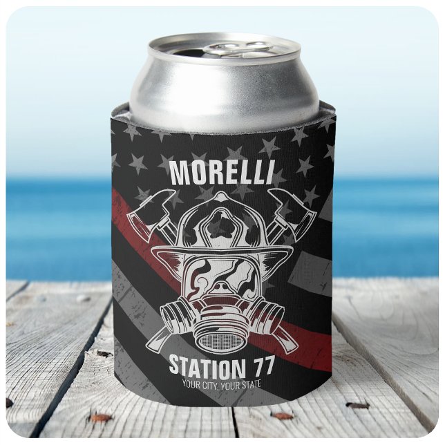 Custom NAME Firefighter Fire Department Station Can Cooler (Creator Uploaded)
