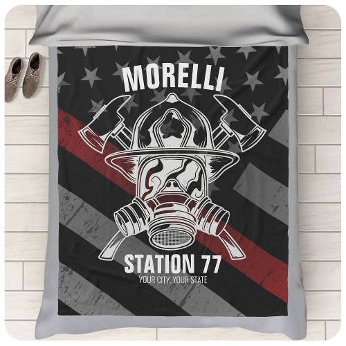 Custom NAME Firefighter Fire Department Station Fleece Blanket