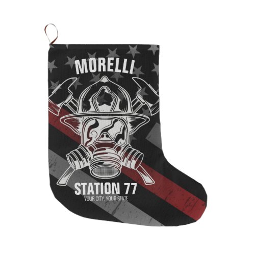 Custom NAME Firefighter Fire Department Station Large Christmas Stocking