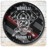 Custom NAME Firefighter Fire Department Station Large Clock<br><div class="desc">Personalize this truly unique,  one-of-a-kind Custom Firefighter Fireman Thin Red Line Flag Gift. Perfect addition to your  home and garage decor! Personalized with your Name,  Station Info or Custom Text! Perfect gift for that special person in your life... . Fireman - Fire Station - Local</div>