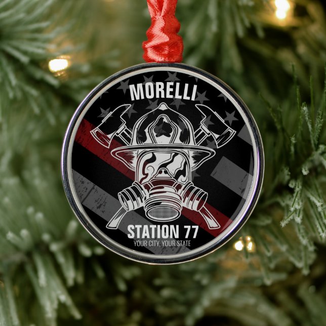 Custom NAME Firefighter Fire Department Station Metal Ornament (Tree)
