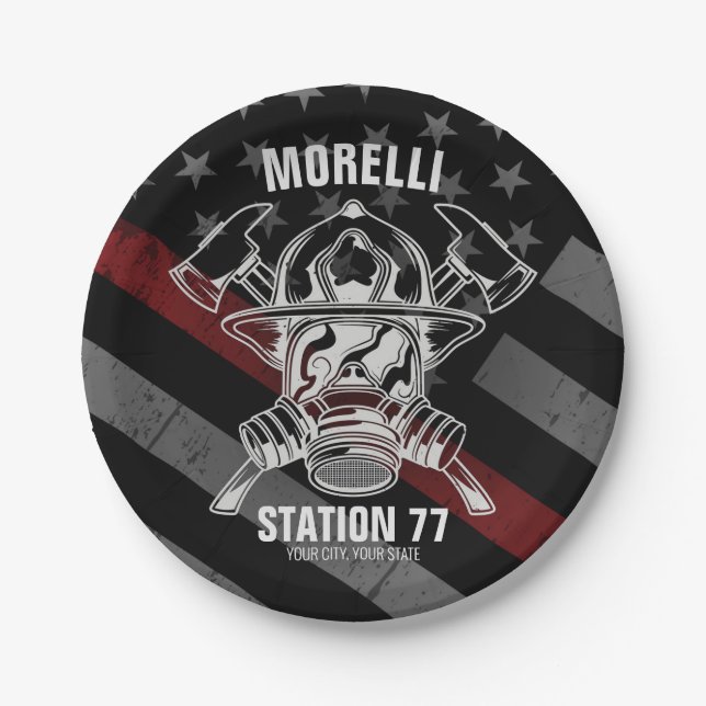 Custom NAME Firefighter Fire Department Station Paper Plates (Front)