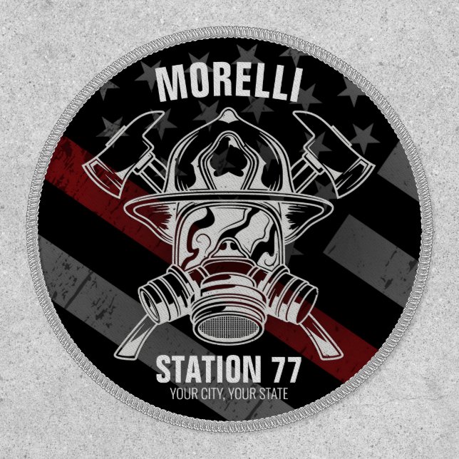 Custom NAME Firefighter Fire Department Station Patch (Front)