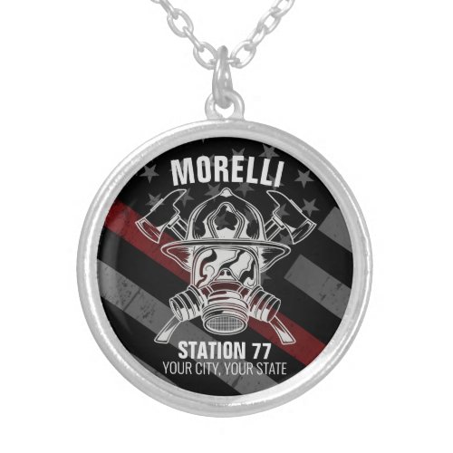 Custom NAME Firefighter Fire Department Station Silver Plated Necklace