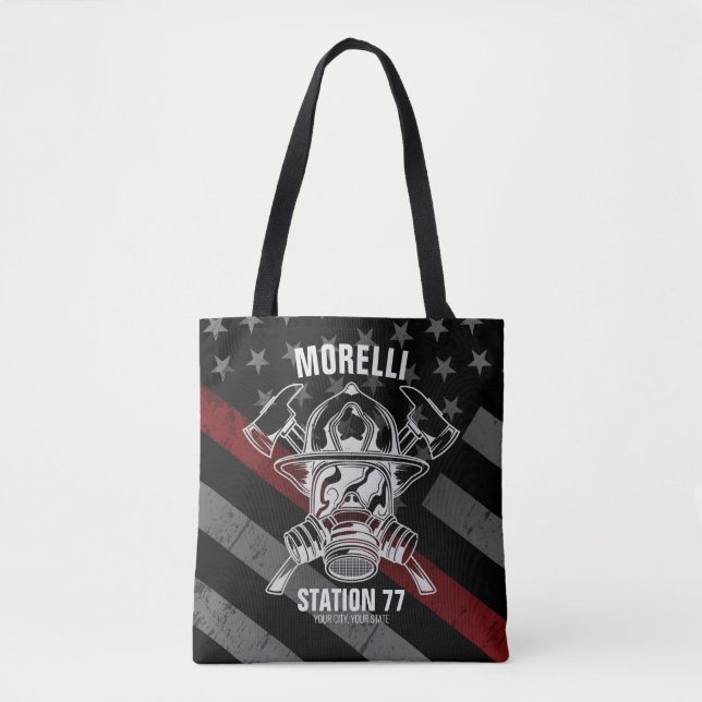 Custom NAME Firefighter Fire Department Station Tote Bag (Front)