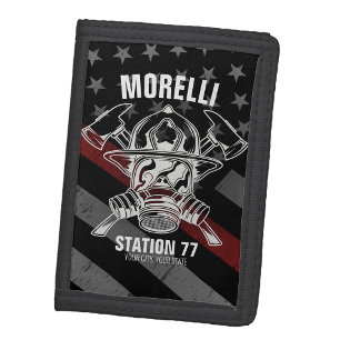 Custom NAME Firefighter Fire Department Station Tri-fold Wallet