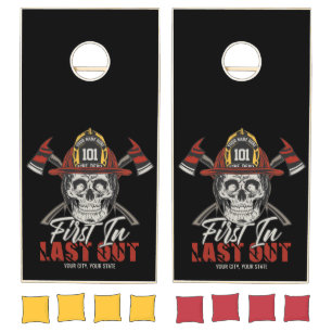 Custom NAME Firefighter First In Last Out Fireman Cornhole Set