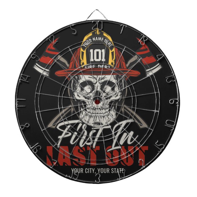 Custom NAME Firefighter First In Last Out Fireman  Dart Board (Front)