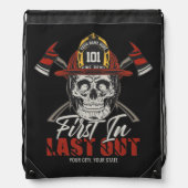 Custom NAME Firefighter First In Last Out Fireman Drawstring Bag (Front)