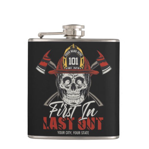 Custom NAME Firefighter First In Last Out Fireman  Flask