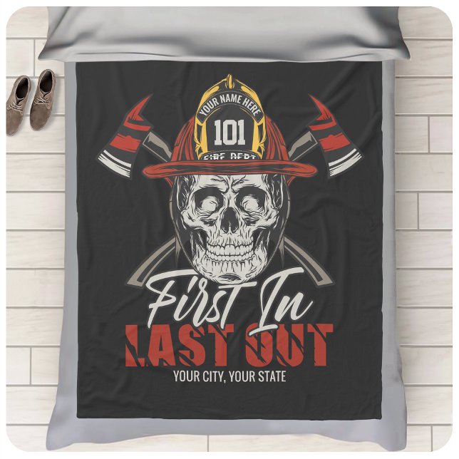 Custom NAME Firefighter First In Last Out Fireman  Fleece Blanket (Creator Uploaded)