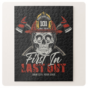 Custom NAME Firefighter First In Last Out Fireman  Jigsaw Puzzle