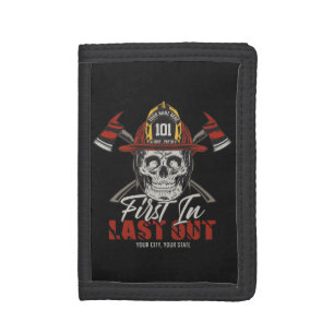 Custom NAME Firefighter First In Last Out Fireman Tri-fold Wallet