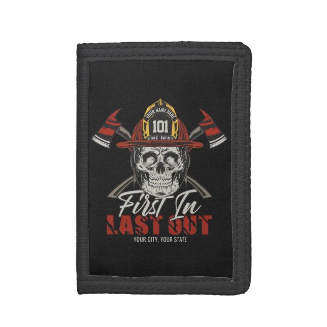 Custom NAME Firefighter First In Last Out Fireman  Trifold Wallet (Front Vertical)