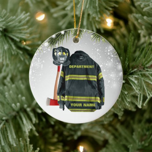 Custom name firefighter gift fire and rescue red ceramic ornament