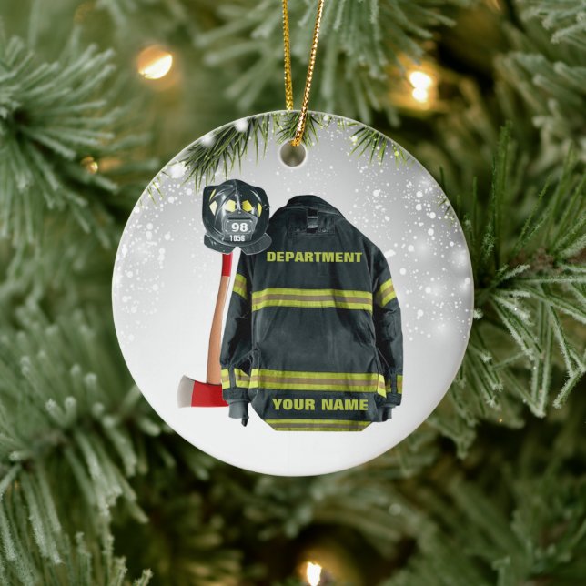 Custom name firefighter gift fire and rescue red ceramic ornament (Tree)