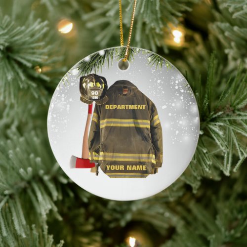Custom name firefighter gift fire and rescue red ceramic ornament
