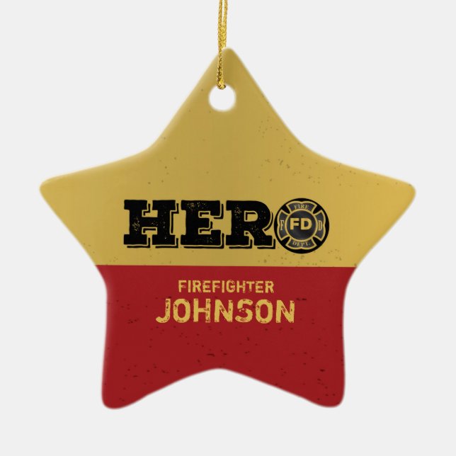 Custom Name, Firefighter Hero Ceramic Ornament (Front)