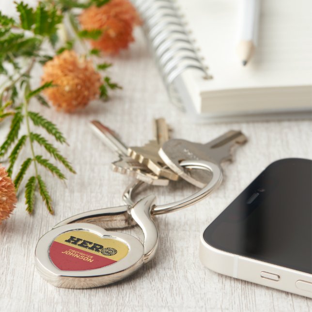 Custom Name, Firefighter Hero Keychain (Side)