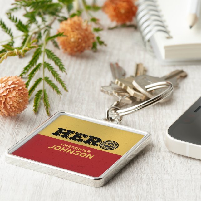 Custom Name, Firefighter Hero Keychain (Side)