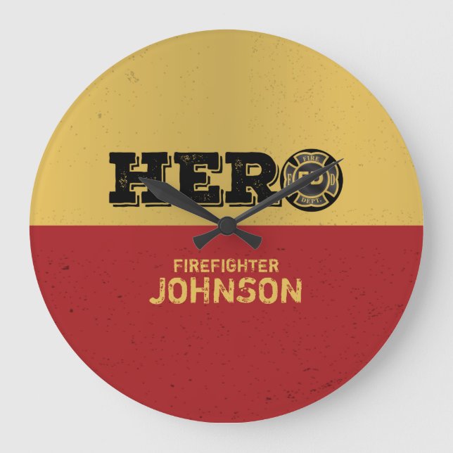 Custom Name, Firefighter Hero Large Clock (Front)