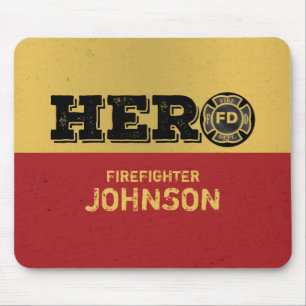 Custom Name, Firefighter Hero Mouse Pad