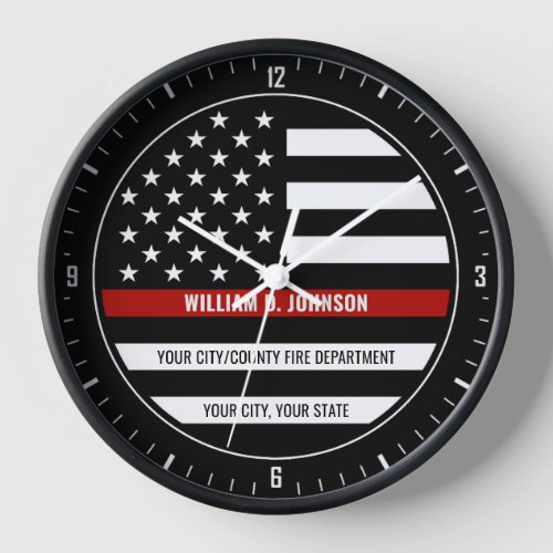 Custom NAME FireFighter Thin Red Line Fire Station Clock