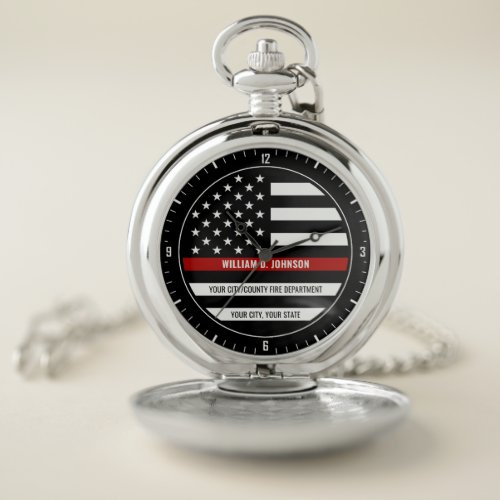 Custom NAME FireFighter Thin Red Line Fire Station Pocket Watch