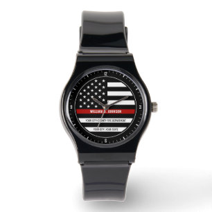 Custom NAME FireFighter Thin Red Line Fire Station Watch