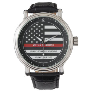 Custom NAME FireFighter Thin Red Line Fire Station Watch